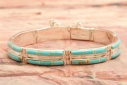 Calvin Begay Genuine Kingman Turquoise Sterling Silver Link Bracelet